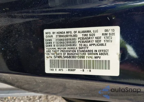 2014 Honda Odyssey Ex-L z USA, uszkodzony, nr VIN 5FNRL5H68EB015990